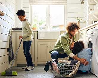 family doing laundry